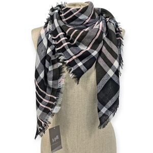 J. Jill Square Plaid Scarf Black Pink Gray One Size New With Tags